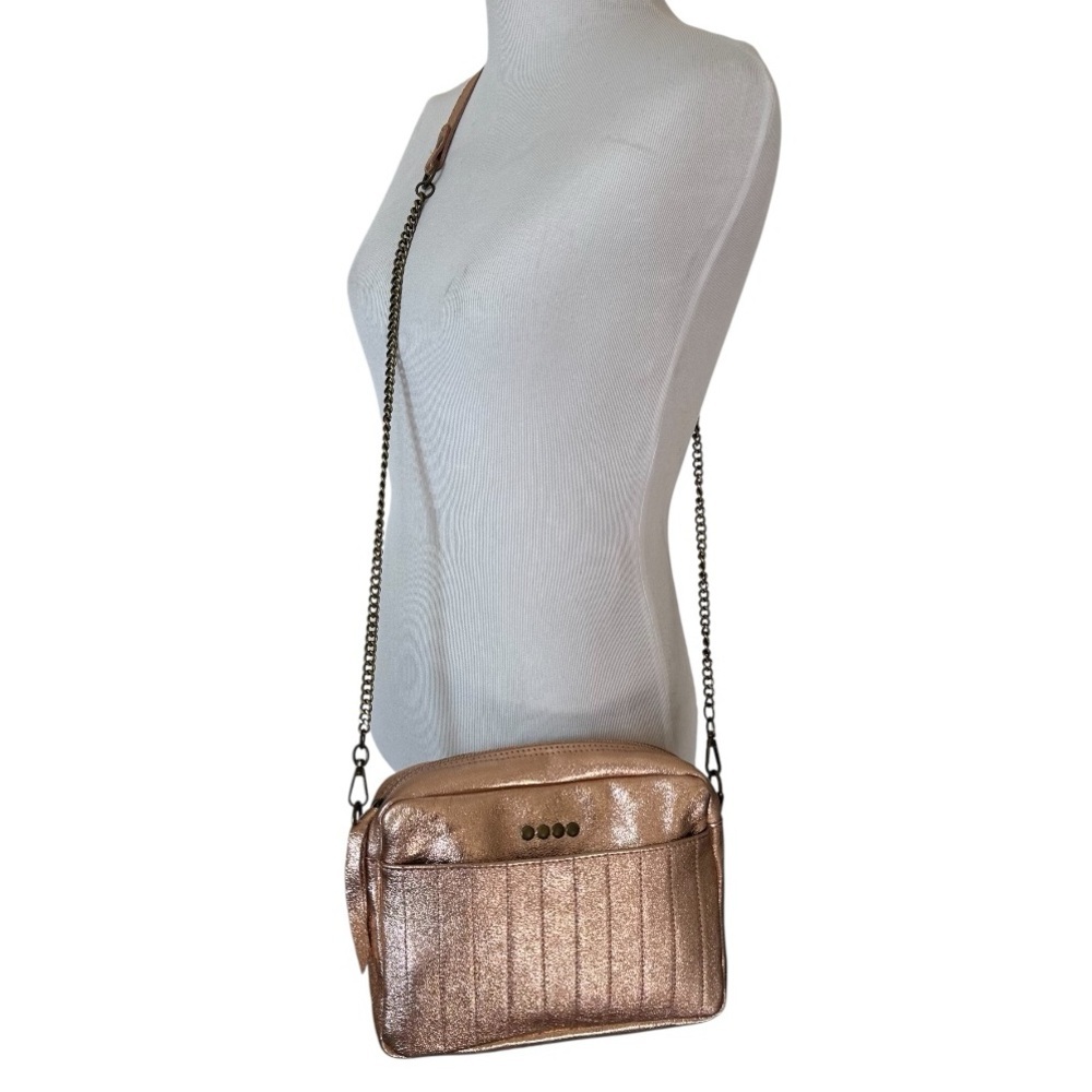RoseGold Textured Crossbody Bag with Adjustable Strap Metallic Leather Bag